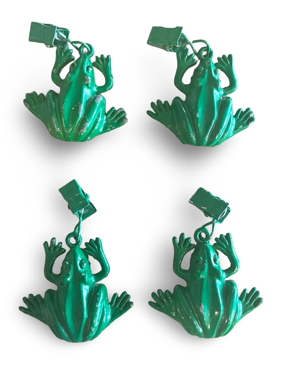 Vintage Whimsical Green Frog Metal Tablecloth Weights